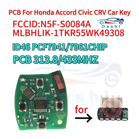 da shi ID:KR55WK48308/MLBHLIK-1T/N5F-S0084A Car Key PCB For Honda Accord Civic CRV 4Buttons ID46 PCF