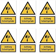 Stickers: 75 x 50 mm, Pack of 6, Warning Sign with Text (German) (Yellow/Black) – Vertical – DIN EN 