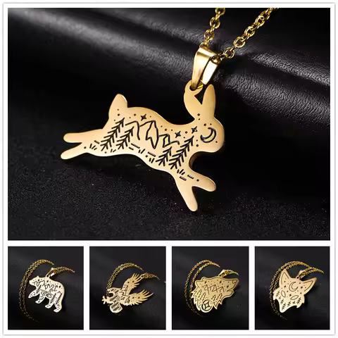 Teamer Stainless Steel Jewelry Statement Necklace for Men Women Animal Pendant Necklaces Bird Bear R
