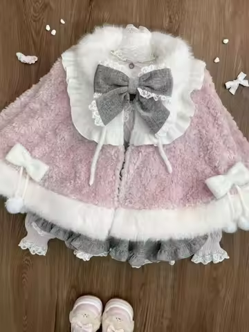 IMU Winter Japanese Lolita Sweet Elegant 3 Peice Sets Women Y2k Retro Pink Coat Design Dress Suit Fe