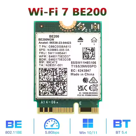 WiFi 7 BE200 Bluetooth 5.4 Wifi Card BE200NGW 2.4/ 5/ 6 GHz 5.8 Gbps For Windows 11 PC Laptop
