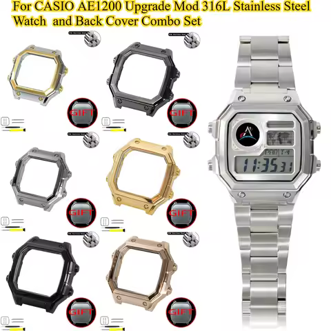 Royale Mod Compatible with Casio AE1200 Watch Case and V1 Back Cover Combo 316L Stainless Steel Upgr