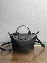 Longchamp Le Pliage Cuir Mini Top Handle Bag Black