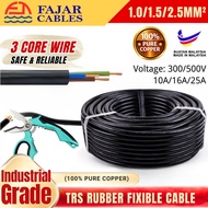 100M FAJAR CABLE TRS Rubber Fixible Cable 10A 16A 25A 1.0mm /1.5mm/ 2.5mm x 3Core Electrical Wire 30