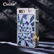 【CHIEF】Mechanical Abalone Shell Inlay Kerosene Lighter, Geometric Pattern Vintage Men Collectible Gi