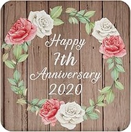 Designsify Gifts, Happy 7th Anniversary 2020, Drink Coaster B Mat Wipe-Clean Non-Slip Non-Skid Cork 