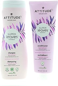 ATTITUDE Super Leaves Moisture Rich Shampoo &amp; Conditioner Bundle With Quinoa, Vitamin B5, Jojoba, Indian Cress, Watercress &amp; Jasmine, Guava, 16 + 8 Fl Oz, 2 Count
