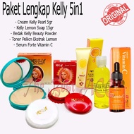 Paket Lengkap Kelly - Bedak + Pearl Cream 5gr + Lemon Soap 15gr + Serum Vitamin C + Toner Pelicin