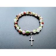 G943 8MM CRACKED PEARL CROSS BRACELET CATHOLIC CHRISTIAN