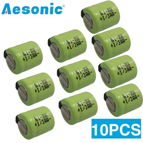 10PCS 1.2V 500mAh 1/3AA NI-MH Rechargeable Battery 1/3 AA Nimh with Welding Tabs for Solar Light Ele
