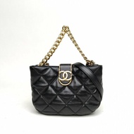 CHANEL 22B復古hobo流浪包小號黑色羊皮晶片開金扣肩背包