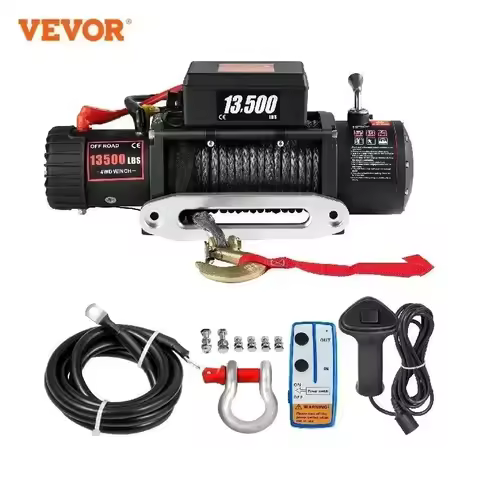 VEVOR Electric Winch 12V 13500lbs/ 6123KG Synthetic Tow Rope 27M/92FT With Romote Control For Car Tr