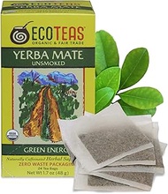 ECOTEAS Organic Unsmoked Yerba Mate Tea Bags - 24 Count, 1.7 Oz - Organic Detox Tea - Hi Caf Tea - C