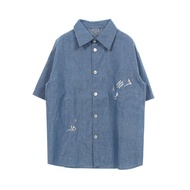 【สินค้ามือสอง】 หลุยส์ วิตตอง LOUIS VUITTON เสื้อเชิ้ตแขนสั้นผ้าแชมเบรย์ปักลาย RM252MM WPI HTS18W สีฟ