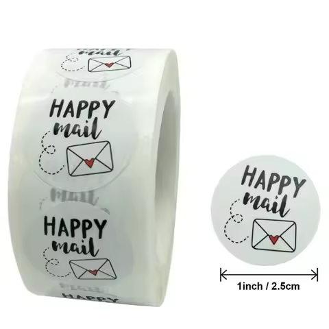50-500pcs Happy Mail Stickers Scrapbooking1 Inch Round Kraft Stickers Seal Labels Envelope Packaging