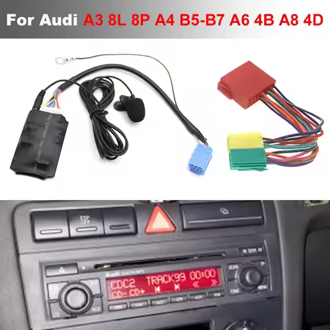 For Audi A3 8L 8P A4 B5-B7 A6 4B A8 4D Car Bluetooth 5.0 AUX Handsfree 8 pin Adapter A2DP Music Audi