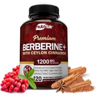 NutriFlair Premium Berberine HCL 1200mg, 120 Capsules - Plus Pure True Ceylon Cinnamon, Berberine HC