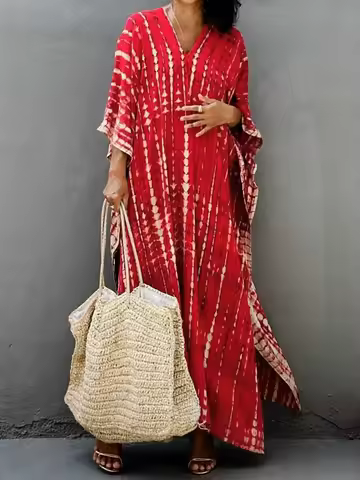 Women Tie Dye Blouse Dress Maxi Long Casual Cotton Summer Dress Bohemian Style Plus Size Boho Dresse