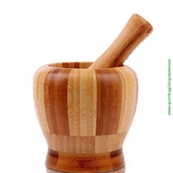 Bamboo Mortar and Pestle Pedestal Bowl Kitchen Garlic Pugging Pot