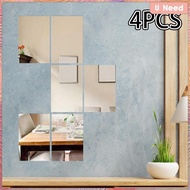 [Wishshopeeyas] 4x Mirror Sticker Removable Easy to Use Mirror Tiles for Gym Door Wall Decor