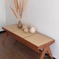 Three-Person Seishoku Rattan Bench Long Rattan Bench Rattan Surface Double Bench Shoe Changing Bench