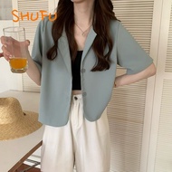 SHUFU 2626 Ready Stock korean style short sleeve blazer for women plus size formal plain lapel tops
