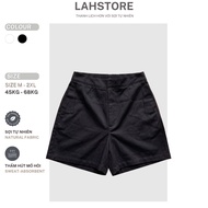 Women's wide leg shorts LAHSTORE raw cotton linen high waist without buttons QS03 (Black, White)