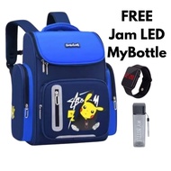 Tas Ransel Anak Laki-Laki Waterproof Motif Pokémon Go dengan Tas Saku - Warna Navy dan Yellow