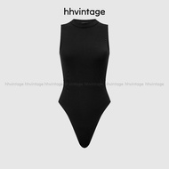 Women's 2-layer round neck bodysuit Sleeveless I Hhvintage body-hugging stretch elastic