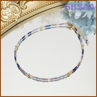 GHSAA Lii I Amethyst Lapis Lazuli Tanzanite หินธรรมชาติ2มม. อเมริกัน14K สายรัดข้อเท้าทอง27 + 3ซม. เครื่องประดับทำมือสำหรับผู้หญิงหญิงสาว HSWQH