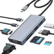 8 In 1 USB C Hub Dual Monitor Display 4K HDMI VGA SD TF USB Type C Splitter with 30cm Type C Cable