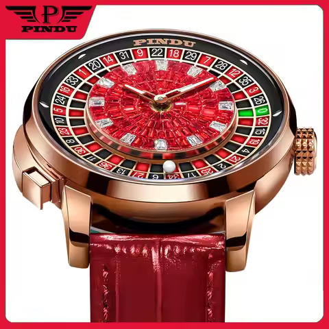 Fashion Business Noble Red PINDU Top Men's Mechanical Watch NH35A Push Button Gambling Table Roulett