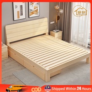 LI|Wooden Queen Bed Frame with HeadBoard/Katil Kayu/Double Bed Frame/Tilam Kayu/Wood Platform Beds/Single/Queen/King 实木床