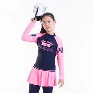 【Trusted】 Teenager Girl Rashguard Swimsuit Long Sleeve Padded Shirt Pants With Skirt Chindren Kids Beach Wear 10-16y