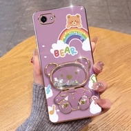Case Vivo Y81 Y81i Y83 V5s Y66 Y67 Y71A Y71i Y71 Phone Case Liquid Silicone Protective Cover Rainbow Quicksand Bear with Cosmetic Mirror 3D Bracket Soft Shell