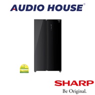 SHARP SJ-SS60G-BK  599L SIDE BY SIDE FRIDGE  COLOUR: BLACK GLASS  ENERGY LABEL: 3 TICKS   2 YEARS WARRANTY BY SHARP