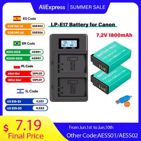 LP-E17 LP E17 LPE17 Camera Battery with LCD Charger for Canon EOS RP R8 R50 200D 250D T6s 800D T8i M
