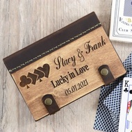 手工製作的個性化 2 層撲克牌盒，木製撲克牌收納盒，