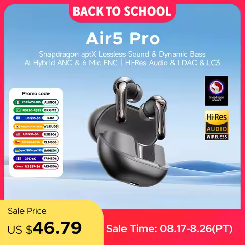 SOUNDPEATS Air5 Pro Wireless Earphones 55 dB Adaptive Hybrid ANC Bluetooth 5.4 Earbuds, Hi-Res LDAC