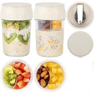 breakfast cups with lids Mason Jar Overnight Oatmeal Cup Breakfast Cup with Foldable Spoon, Individu
