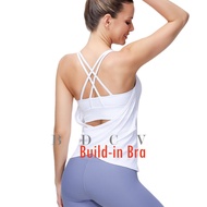 Yoga Top with Bra Cross Back 2 In 1 Set Sleeveless Yoga Shirt Singlet Women Tank Top Gym Running Tra