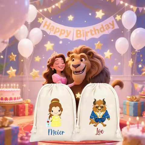 Personalized Beauty and the Beast Favor Bags Party Candy Goodie Bags Birthday Drawstring Favor Bag B