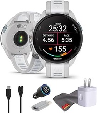 Garmin Forerunner 165 GPS Running Smartwatch, Fitness Tracker Smart Watch for Men and Women Bundle with Accessories - Mist Gray/Whitestone