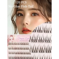 120 Clusters Glue-Free Mermaid Tail False Eyelashes - Korean & Japanese Style 3D Sparkling C-Curl La