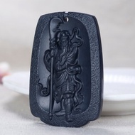 秒殺價 天然新疆和田玉墨玉關公武財神吊墜 玉質細膩溫潤