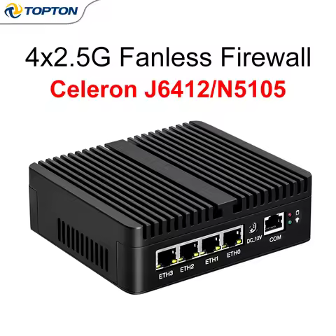 Topton Firewall Router 4x2.5G LAN Solid Fanless Mini PC Intel Celeron J6412 N5105 J5005 6305 pfSense