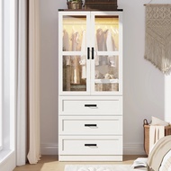 75" Tall Farmhouse 2 Doors Armoire Wardrobe Closet With 3 Drawers And Led, Freestanding Closet Wardr
