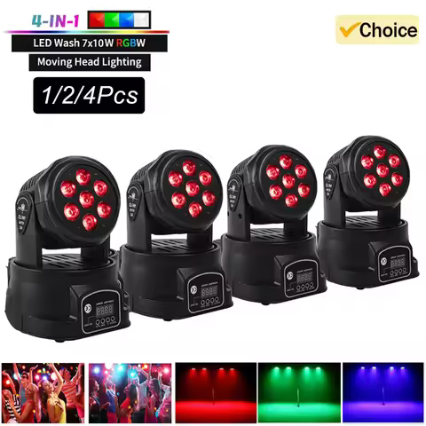 1/2/4PCS 7x10W LED Moving Head Light 4 IN 1 RGBW Professional Stage Effect DMX512 Wash Light for Dis