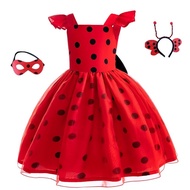 Ladybug Girl Dress Cosplay Costume Red Polka Dot Dress Kids Clothing  Children's Short-sleeved Anima