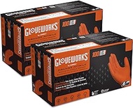 GLOVEWORKS HD Orange Nitrile Industrial Disposable Gloves 8 Mil, Latex-Free, Raised Diamond Texture, XX-Large, 2 Boxes of 100